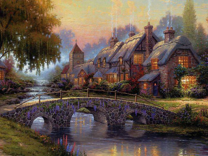 (image for) Handmade oil painting Copy paintings of famous artists Thomas Kinkade's painting, NO.44
